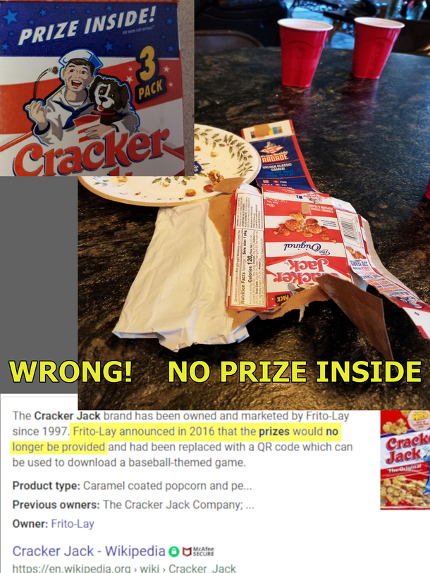 Cracker Jack Christmas - Nephew spent  minutes tearing up the package looking for the Prize Inside