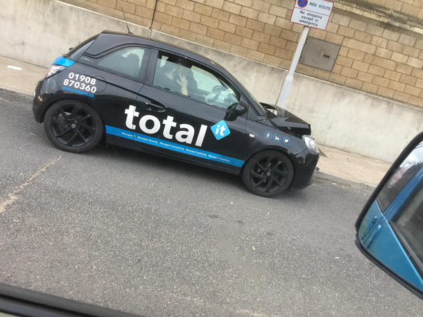 Crashed car with total it on the side