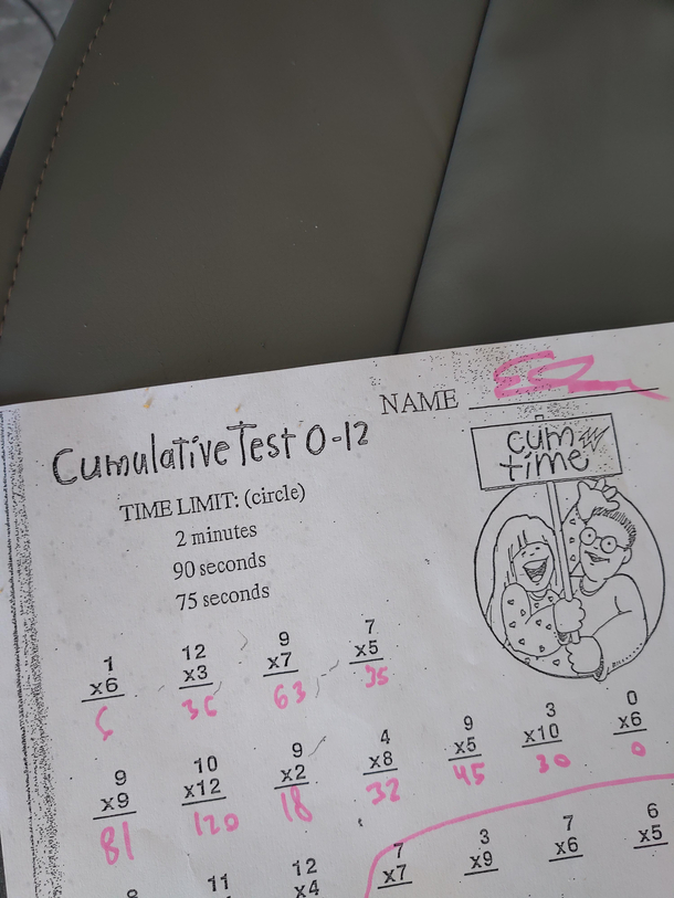 CUM Time  My daughters math test Really CA public schools