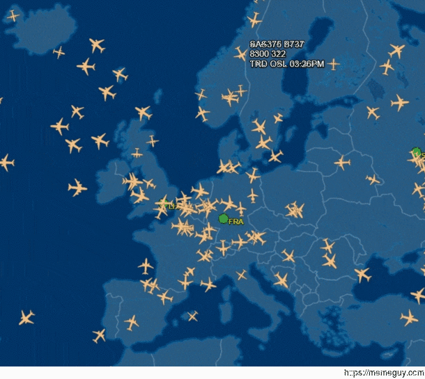 Current flights over Europe vs US