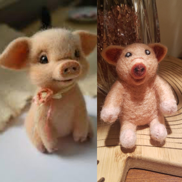 Cute felt pig my mother ordered online Recieved that ham hock on the right
