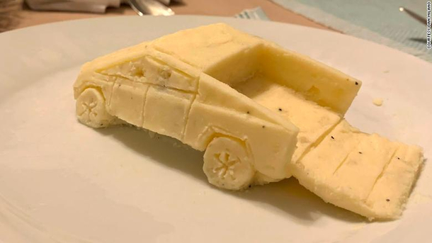 Cybertruck made out of mashed potatoes