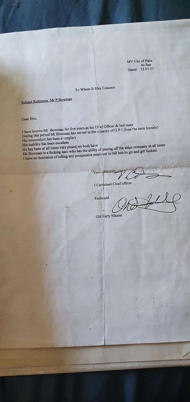Dads job reference letter