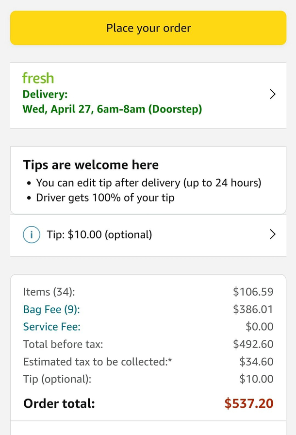 Dang Amazon those bags fees are steep