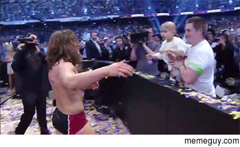 Daniel Bryan hugs sick child fan at the end of Wrestlemania