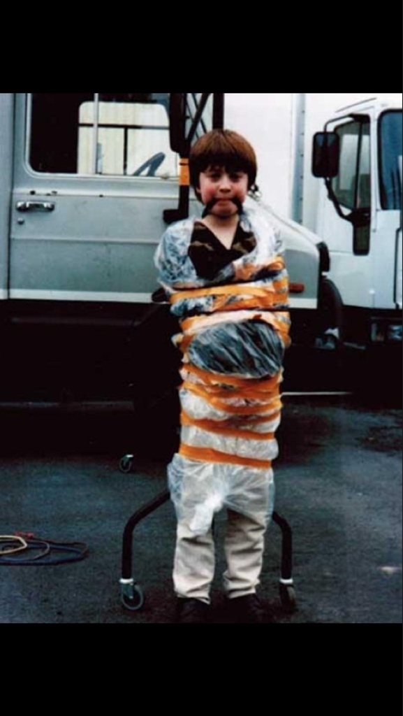 Daniel Radcliffe tied up on the set of David Copperfield after spraying various crew members with a water pistol