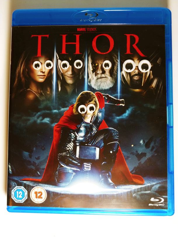 Day  of googly eye fun Said to the wife we should watch the movie Thor This is what she found She laughed and laughed