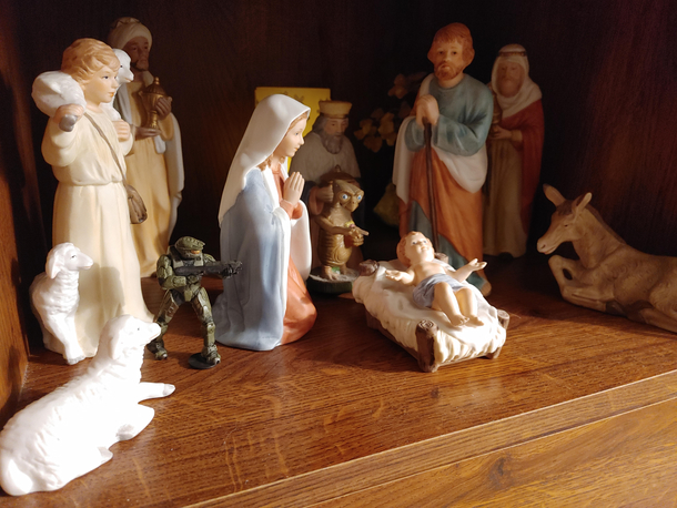 Day two of adding things to the nativity scene until someone notices