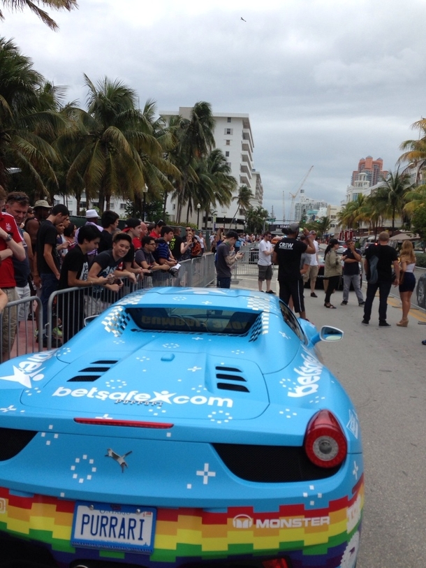 Deadmau is racing this purrari today in south beach with Tory Belleci of mythbusters