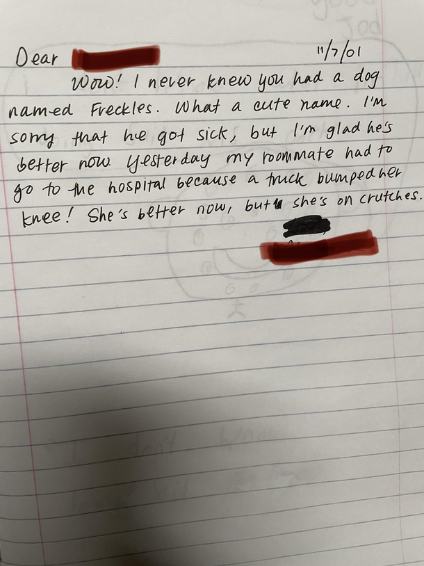 Dear First Grade Teacher I appreciate that you found the cutest way possible to tell me your roommate got hit by a car Now that Im older I need to know the full story