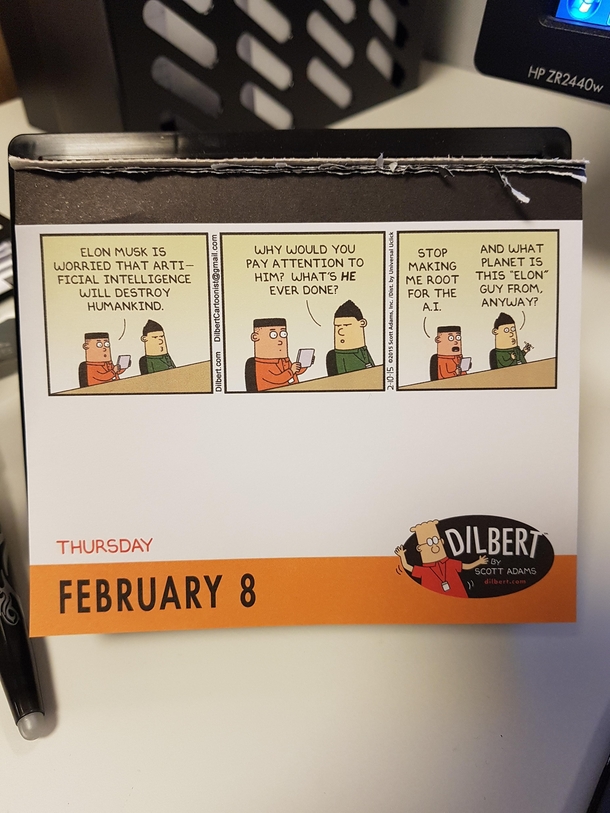 Dilbert calender on point - And what planet is this Elon guy from anyway