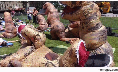 Dinosaurs Invade Canadian Parliament Yoga Class