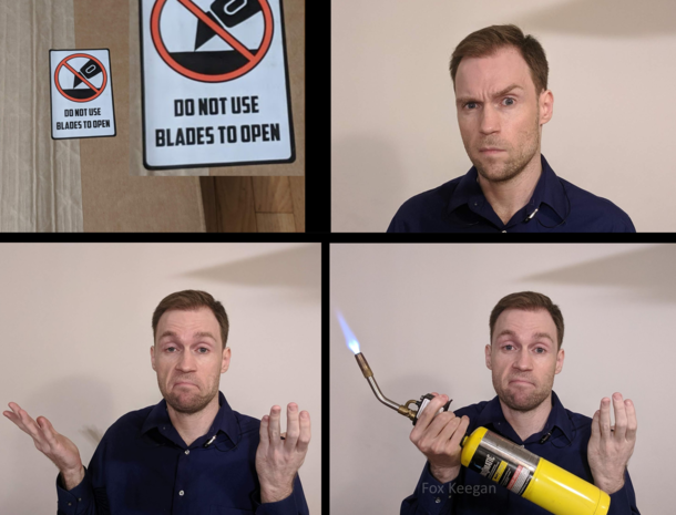 DO NOT USE BLADES TO OPEN