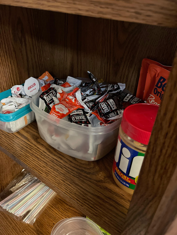 Does your work lunchroom have a big bin of sauces from the nearby restaurants