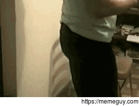 Dog pushed chair away from his Dad