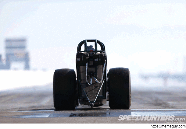 Dragster wheels expanding due to how fast they spin during a burnout