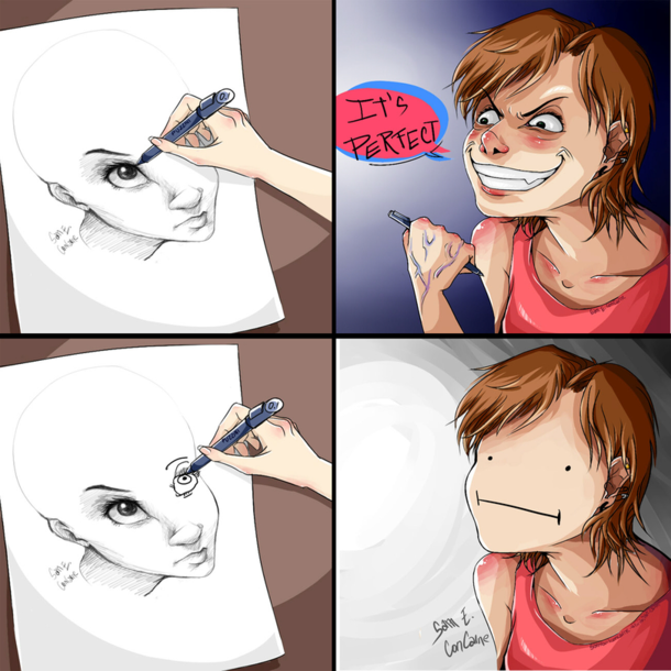 Drawing a pair of eyes be like  