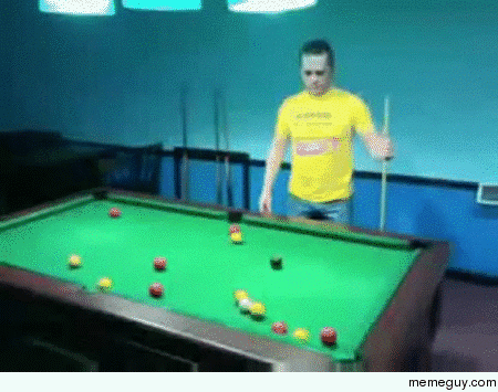 Drunk man plays pool