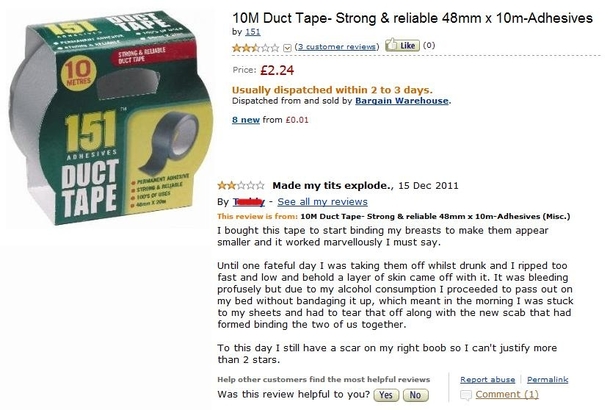 Duct tape review on Amazon