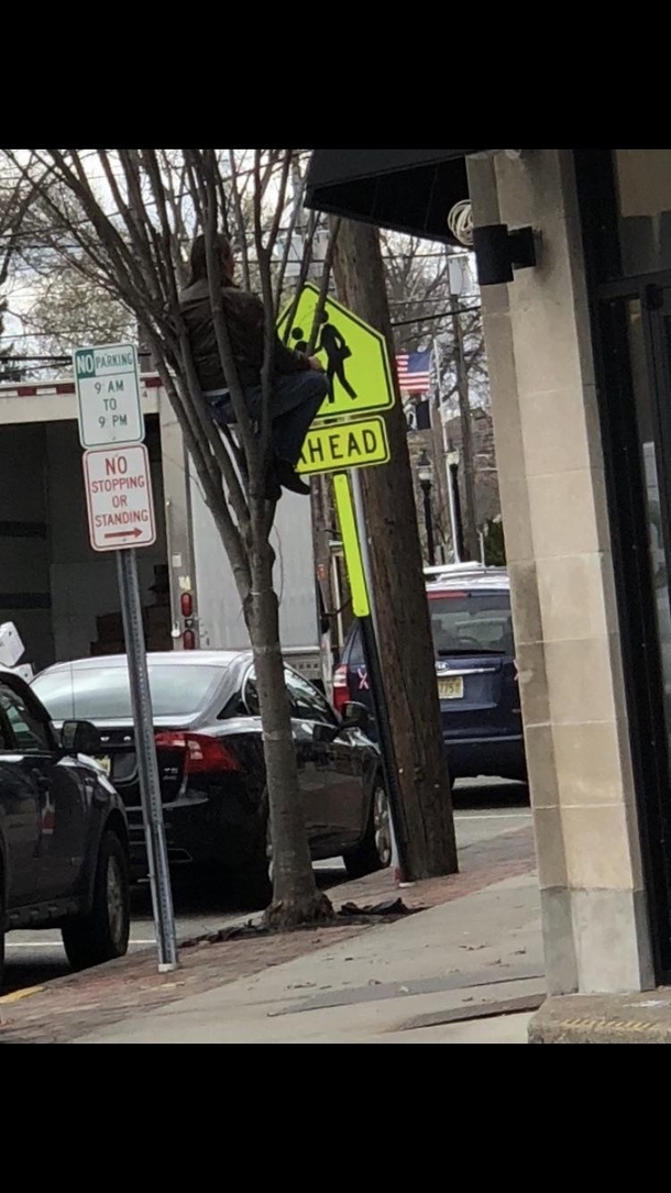 Eating breakfast at my local deli when I glance outside and notice the delivery guy from the pizza place across the street just casually hanging out