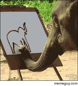 Elephant draws himself