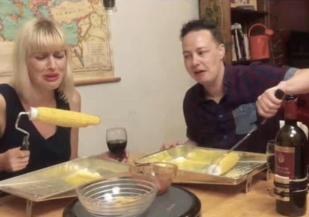 Elon Musk and Courtney Love enjoying some corn together