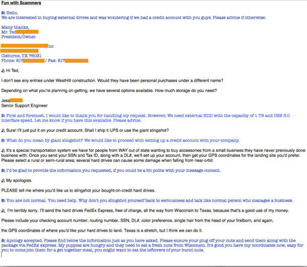 Email Scammer wants to buy hard drives Unfamiliar with shipping options