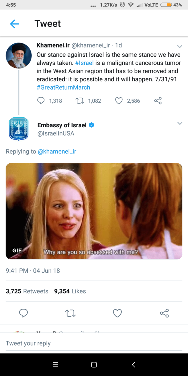 Embassy of Israels reply to the Iranian Supreme Leaders tweet is the funniest thing youll see today