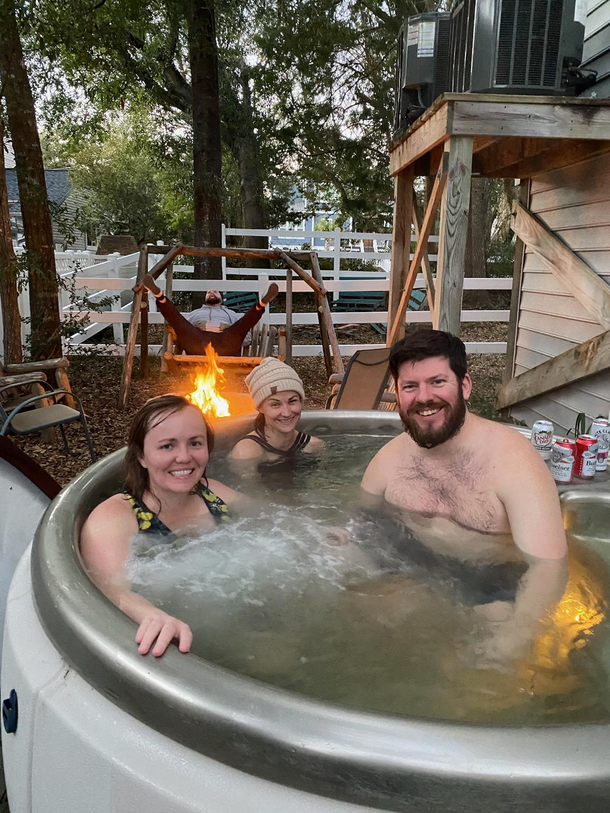 Enjoying the hot tub