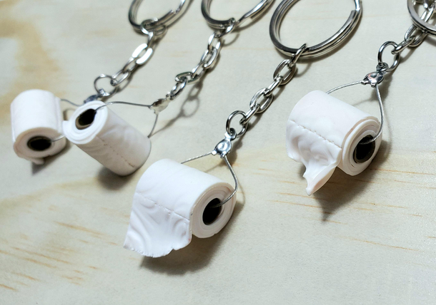 Etsy sent me an email saying that I violated their rules by being offensive I made these keychains in light of Canada running out of toilet paper