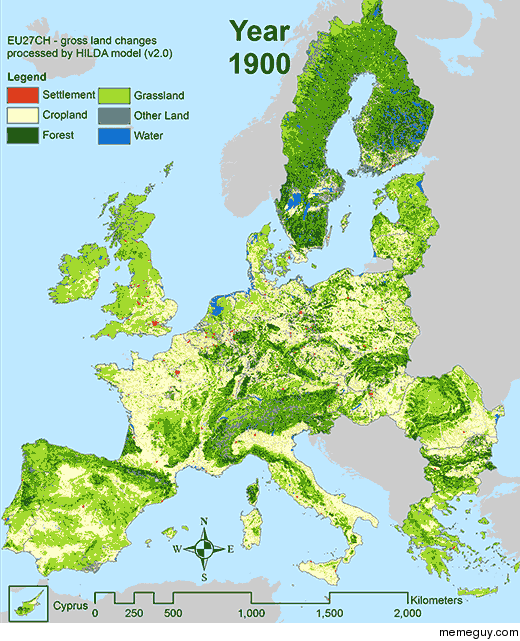 Europe is becoming greener Landscape changes from  til now