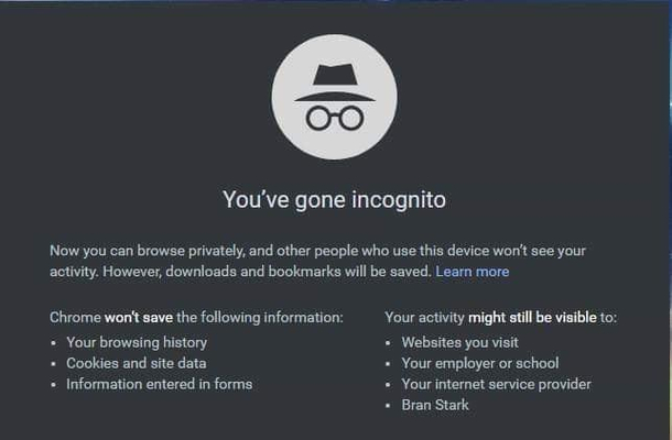 Even incognito mode cant hide from Bran