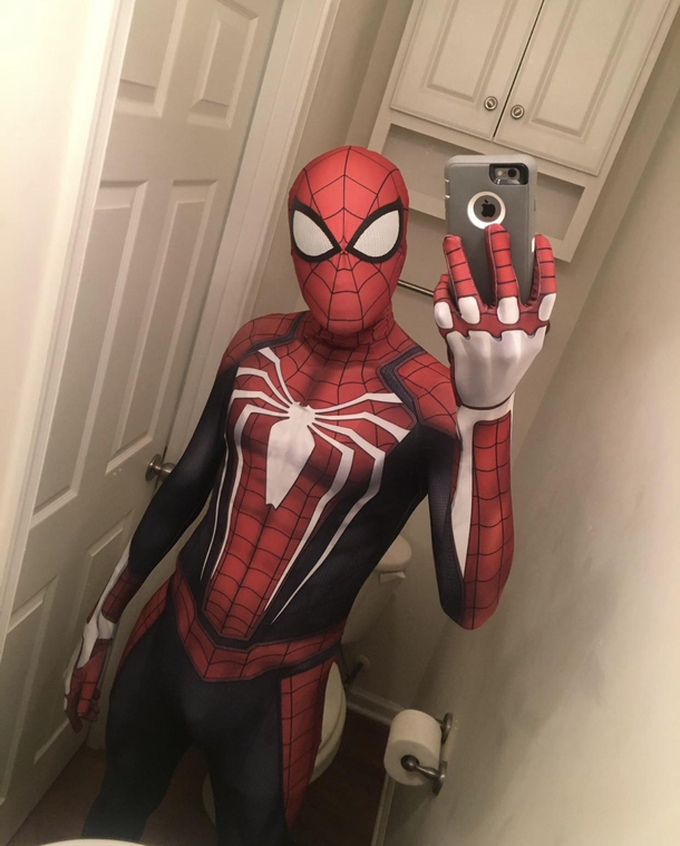 Eventhough it is just for a selfie Spiderman does use the toilet after all