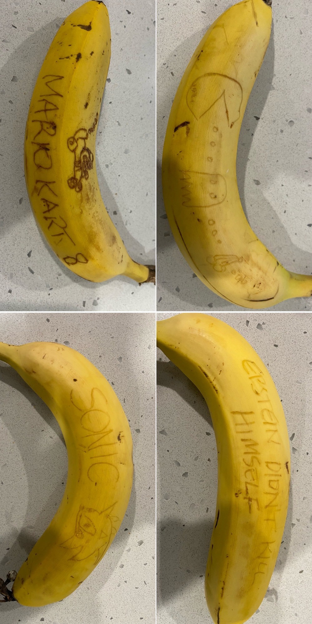 Every day I draw something on my kids school lunch banana He loves it
