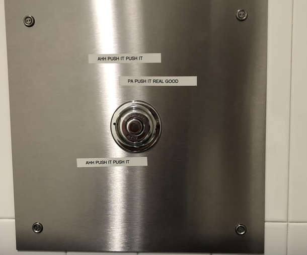 Every day people tell me this bathroom near my desk doesnt flush You just need to press the button real hard I made some instructions for them