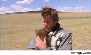 Ewan McGregor playing with a puppy