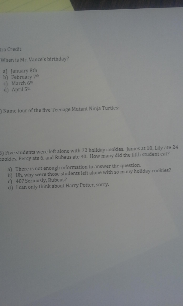 Extra credit sheet my algebra teacher gave everyone