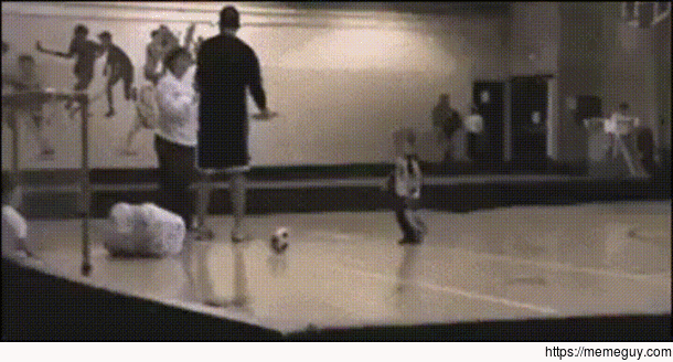 Extradimensional kid kicks soccer ball