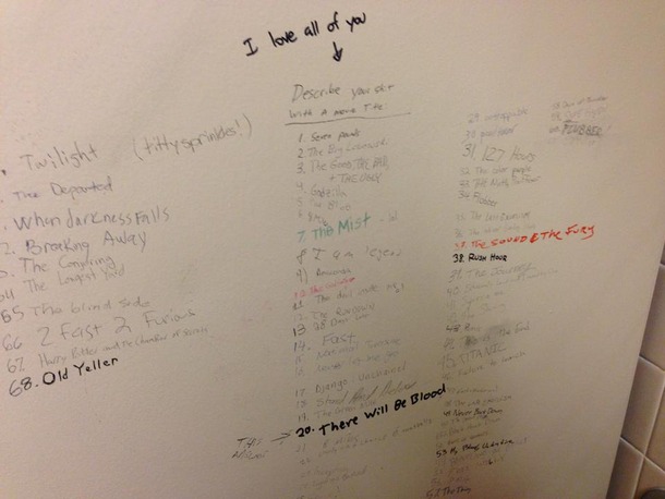 Facebook friend of mine took this in a bathroom stall at his university