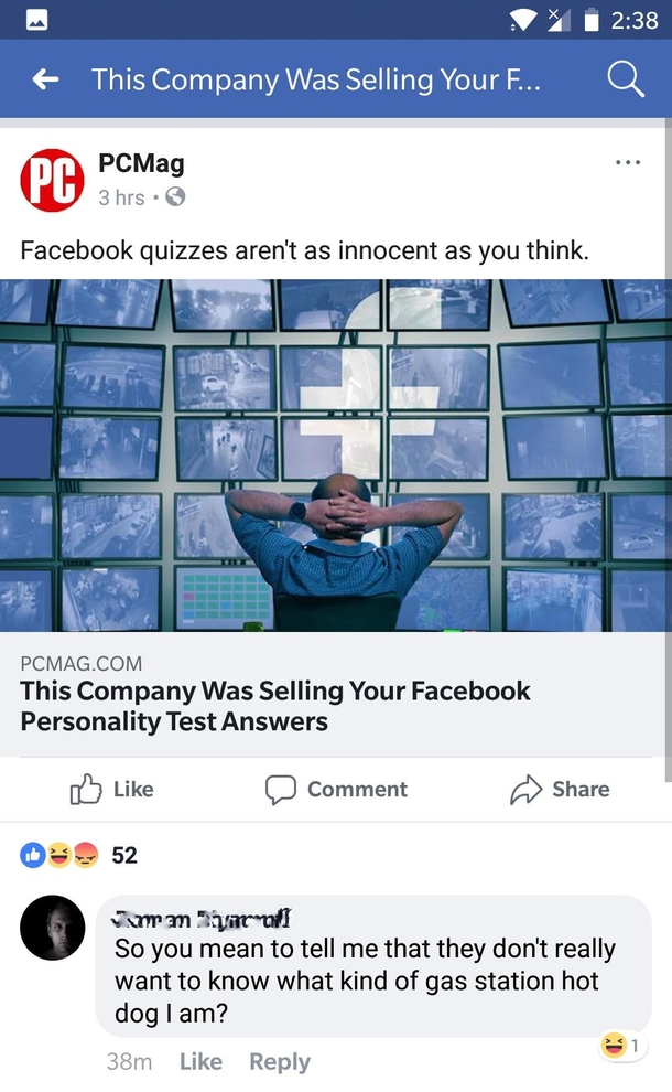 Facebook quiz disappointment