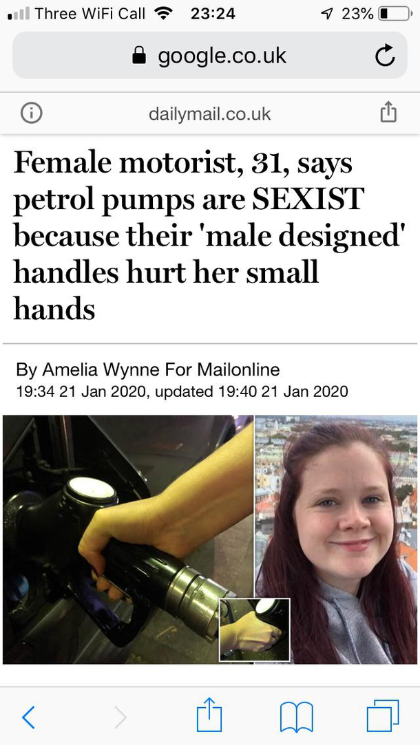 Female Motorist claims petrol pumps are built for men
