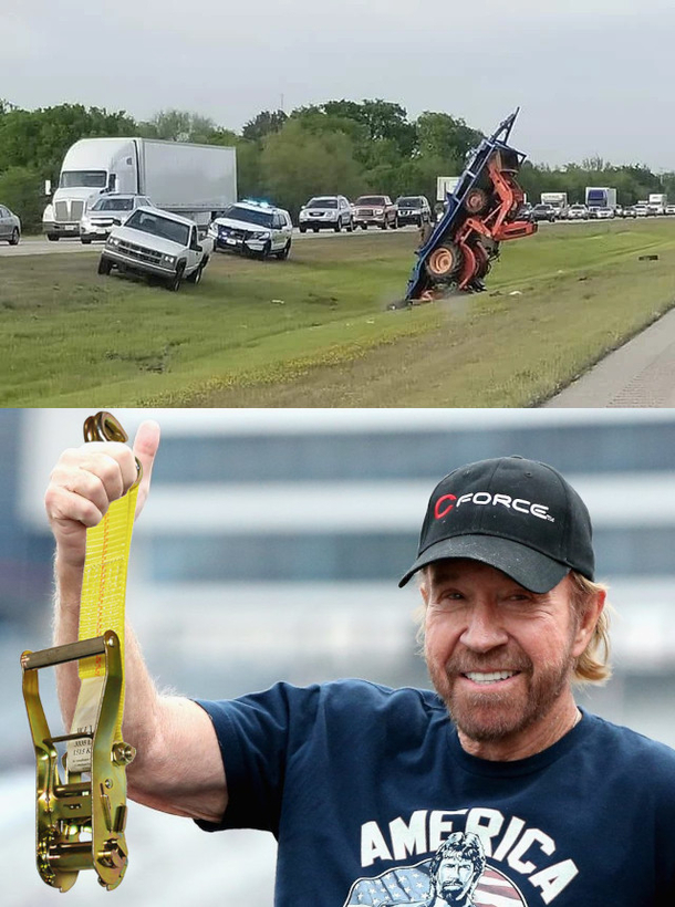 Finally found out who strapped down that tractor  years ago
