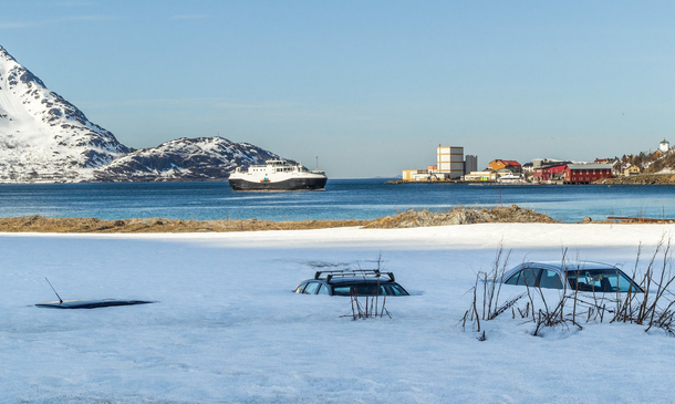 Finally some signs of spring today in ksfjord Norway The cars are beginning to show up again