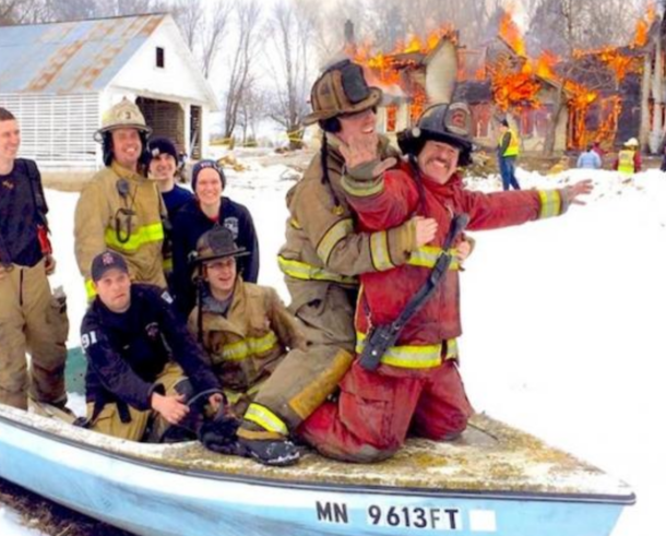Firefighters enjoying their break