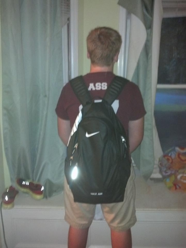 First day of school new book bag I saved my freshman son  years of embarrassment