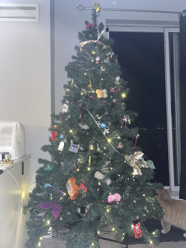 First time my fiance and I had our own tree we had no ornaments so we improvised