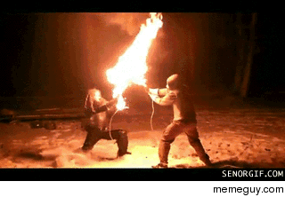 Flaming sword fight