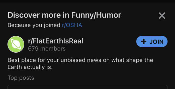 Flat earth subreddit is tagged as humor