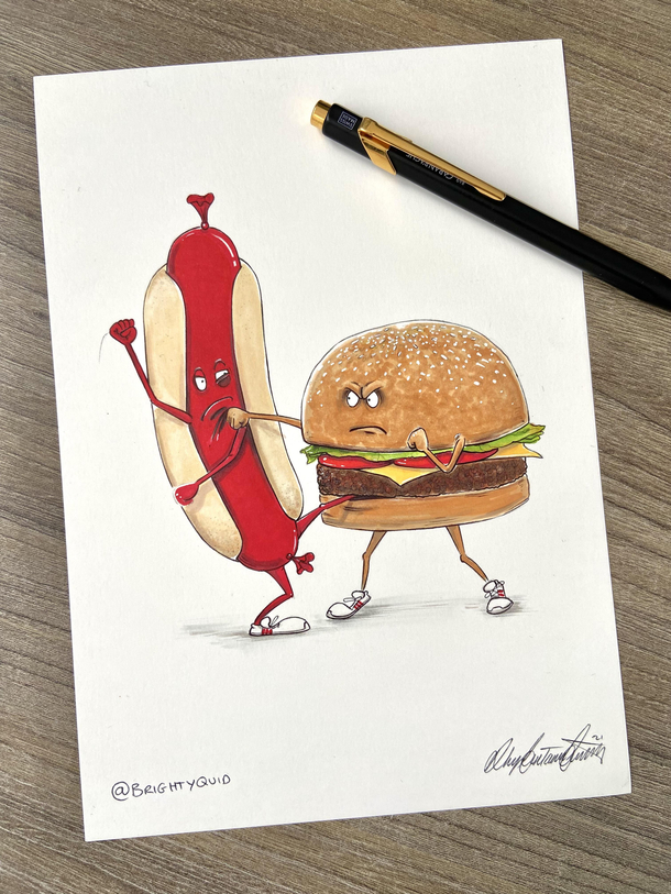 Food Fight - Ink Drawing
