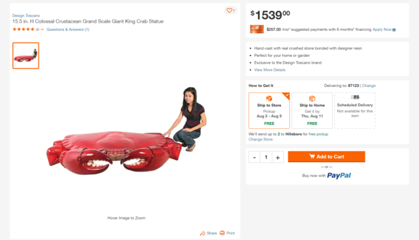For all your  foot crab statue needs